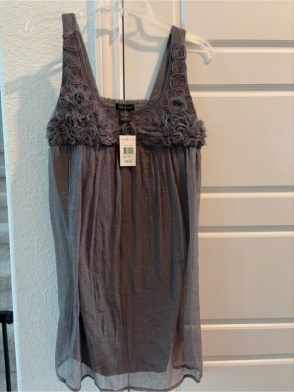 Sam & Max Gray Sleeveless Floral Applique Tunic